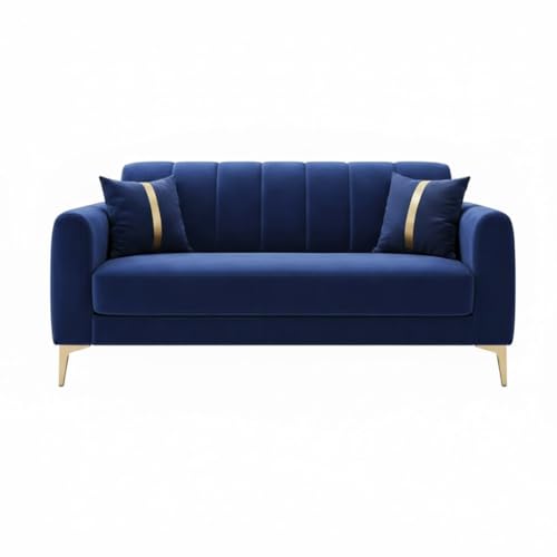 Image of Hermione Luxe Velvet-Suede Fabric 3 Seater + 2 Seater Sofa Set | Golden Legs | Comfortable & Spacious Seating | Modern Sofa Set for Living Room - Dark Blue