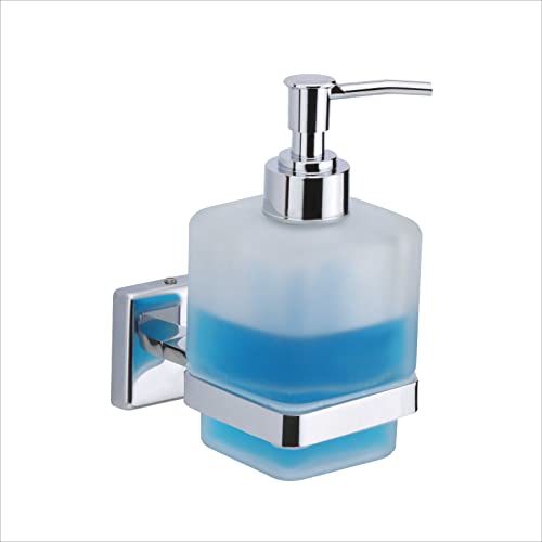 Image of EASYHOME FURNISH Premium Wall-Mounted Liquid Soap Dispenser for Bathroom and Kitchen | Frosted Glass Bottle with Rust-Proof 304 Stainless Steel Holder & Chrome Finish Pump