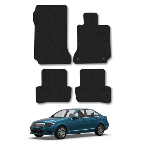 Mercedes C-Class 2007-2015 [W204] [Auto] [Saloon; Estate] Car Mats Accessories Tailored Fit Carpet Floor Mats Non Slip Black Trim Compatible Accessory Front Rear Set Anti Slip Granulated Backing Clips