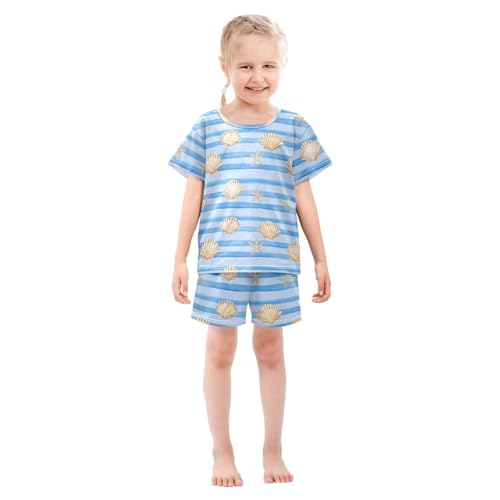 ALAZA Seashells Starfish Stripes Pajama Set Short Sleeve Sleepwear Soft Lounge Nightwear3