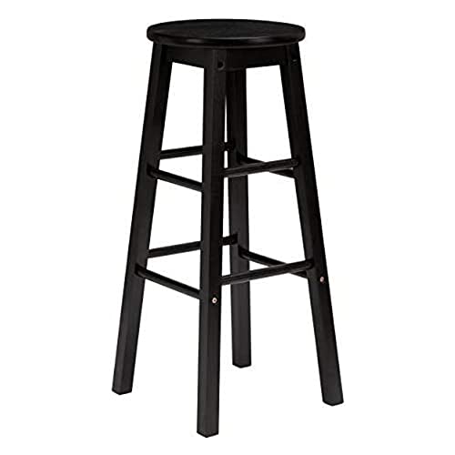 Image of PJ Wood Classic Round Seat 24 Inch Tall Kitchen Counter Stools for Homes, Dining Spaces, and Bars with Backless Seats, Square Legs, Black, Set of 2