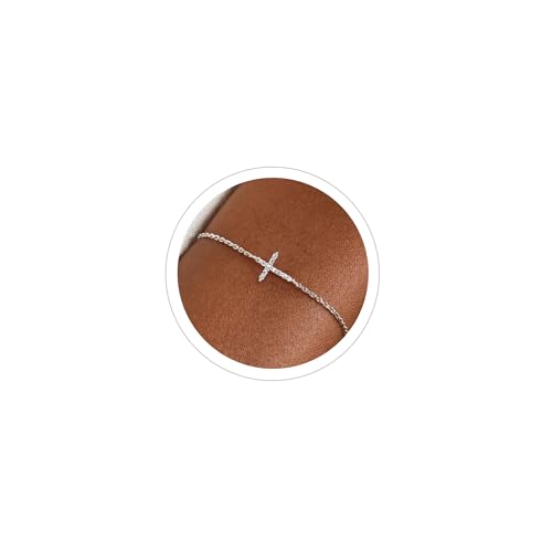 Moodear Dainty 925 Sterling Silver Cross Bracelet - Trendy CZ Bracelets for Women Religious Christian Jewelry Gifts
