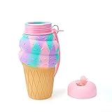 ➥ Botella rosa de agua, portátil, flexible e ideal para niñas, uso en casa, para viajes, deportes al aire libre, ciclismo, senderismo, gimnasia, picnic, excursion escolar, para postres, bolas de helado o crema helada u otros.