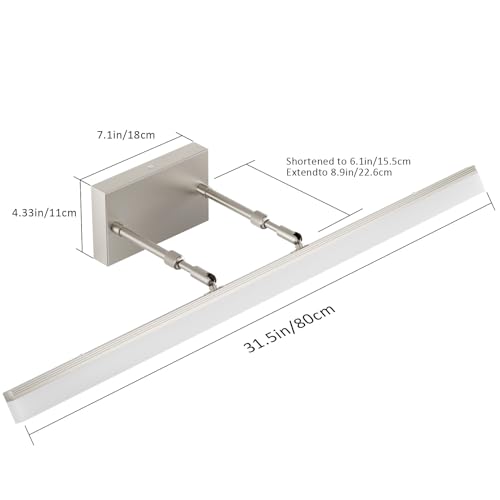 Image of Aipsun 31.5 inch Modern Brushed Nickel Vanity Light Adjustable Bathroom Light Fixtures Over Mirror Rotatable Vanity Lighting 5500K