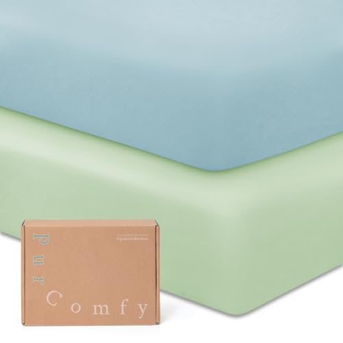 Image of PurComfy Supersoft Pack and Play Sheets Fitted, Premium Bamboo Viscose Mini Crib Sheets, Pack N Play Mattress Sheets, Graco Playard Baby Sheets Neutral for Boys Girls, 5'' Deep Pocket 2-Pack