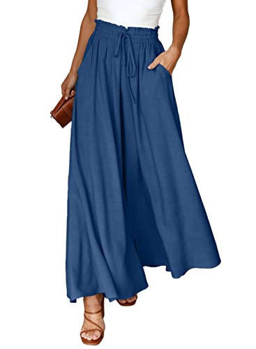 Image of Dokotoo Pants for Women Casual Elastic Waist Wide Leg Pants with Pockets