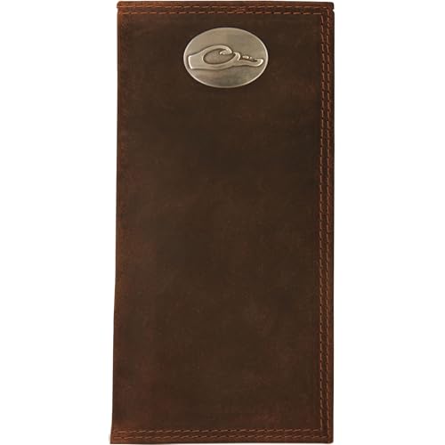 Drake Waterfowl Leather Checkbook Wallet with The Metal Oval Logo, Brown (DA7007-LEA)