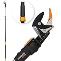 Fiskars Coupe-Branches Multifonctions Télescopique, pour Bois vert et Rameaux, Revêtement antiadhésif, Lame en acier/manche en aluminium, longueur 2,4 - 4 m, noir/orange, UPX86, 1023624
