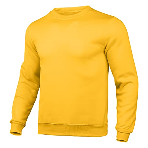 Sudadera para hombre, suéter de cuello redondo, suéter casual slim fit, sólido, cuello en O, con bolsillo, manga larga, blusa para hombre, amarillo, L