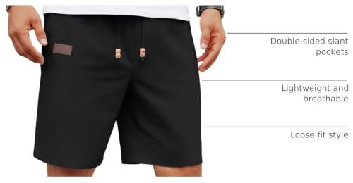 Image of COOFANDY Mens Casual Linen Shorts Elastic Waist Drawstring Loose Fit Summer Beach Vacation Shorts with Pockets