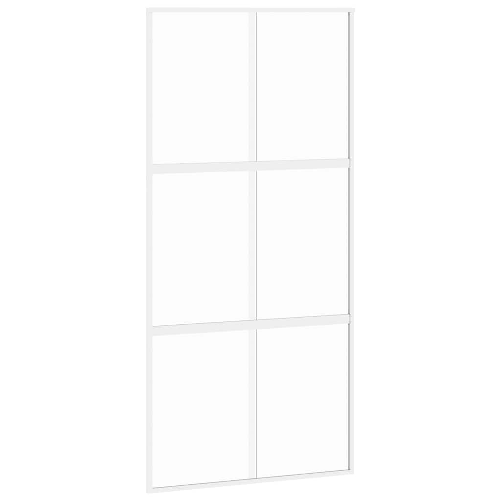 Drzwi przesuwne białe 102,5 x 205 cm, szkło hartowane 5 mm i rama aluminiowa, nowoczesne wzornictwo do wnętrz, bezgłośne przesuwane, wytrzymałe drzwi szklane do salonu, na taras