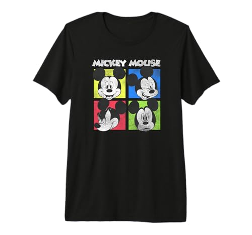 T-shirt Mickey Disney Classic vêtement coton graphique motif grille émotions pour adulte