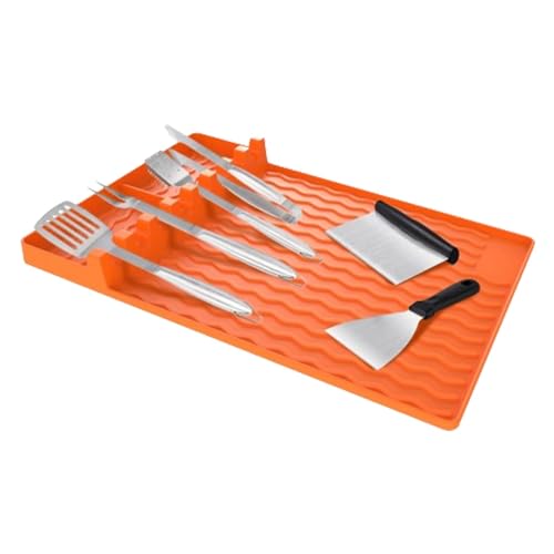 Silikon-Grillmatte Für Gasgrill Seitenbrenner, BBQ-Grill-Schutzmatte, Gasgrill Seitentische Matte BBQ Utensilienhalter, Robuste Grillmatte Aus Lebensmittelechtem Silikon, Schutzhülle Für Grill