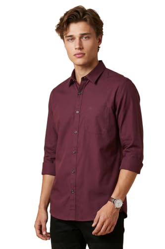 Image of Peter England Men's Slim Fit Full Sleeve Casual Shirt in Twill Weave Cotton