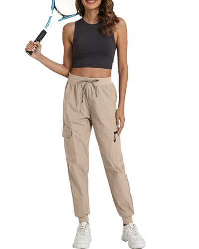 Image of Women's Joggers with Pockets, Hiking Cargo Water Resistant Lightweight Pants for Women Workout Athletic Travel Camping
