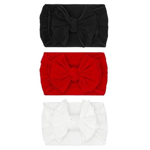 Baby Bling Bows Newborn to Little Girls Hair Bow - FAB-BOW-LOUS Headbands Toddlers Hair Accessories, Made in the USA, One Size (3 Pack - black, cherry, white)