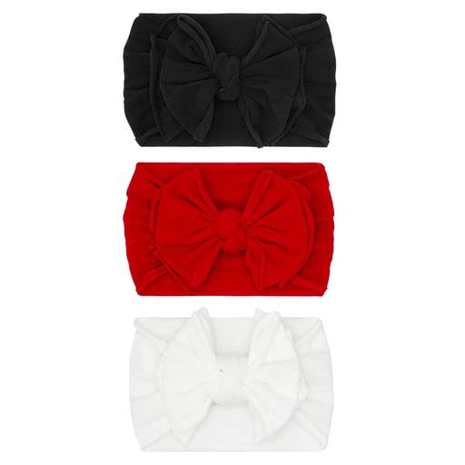 Baby Bling Bows 2-Pack Red & White Headbands - Soft Nylon Flower Headbands For Newborns To Toddlers