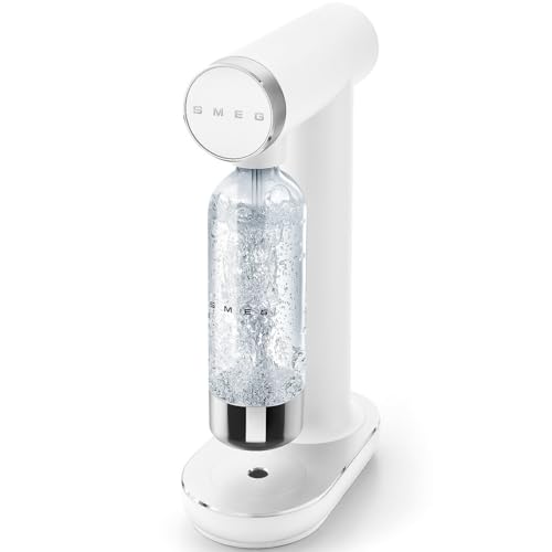 Smeg, SKC01WHM Wassersprudler mit Sprudelregler und Tropfschale, 800-ml-Flasche, CO₂-Zylinder nicht enthalten, Mattweiß