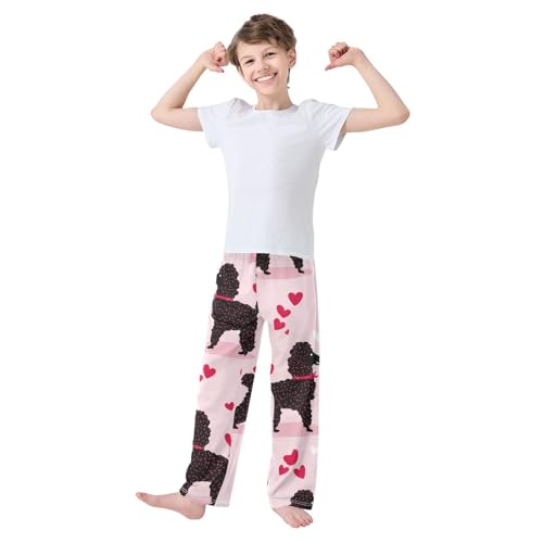 Poodle Love Hearts Boys Long Pants Soft Trousers Elastic Waist Kids Lounge Bottoms with Pockets S-XL3