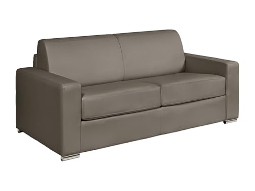 Vente-unique - Canapé 3 Places Convertible Express Cuir de Buffle Taupe - Couchage 140 cm - Matelas 18 cm - CALITO