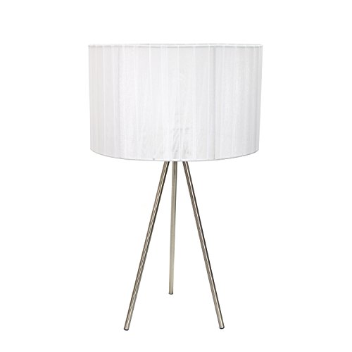 Simple Designs Lt2006-Wht Tripod Pleated Silk Sheer Shade Table Lamp, White #TOP15