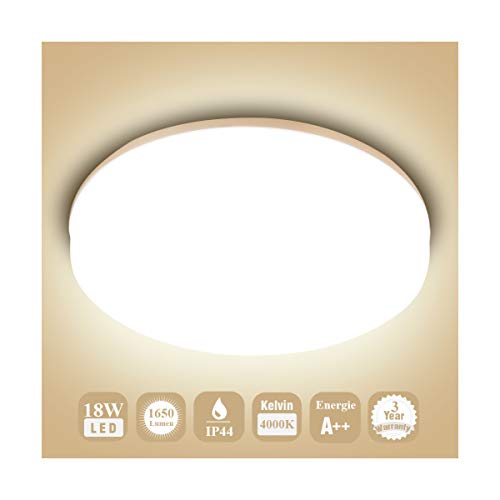 Deckenlampe LED Deckenleuchte Öuesen Lampe Decke Wasserdicht Moderne Runde Dünne 18W 1650LM IP44 4000K Φ24cm Neutralweiß Deckenlampe Badezimmer Küche Schlafzimmer Bad Wohnzimmer Esszimmer Balkon Flur