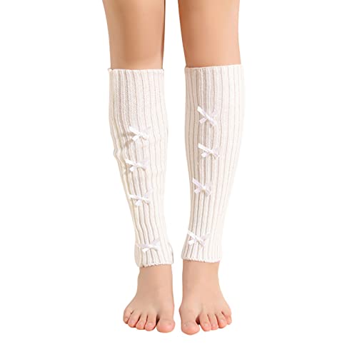 Women Winter Ribbed Knit Leg Warmers Bows Boot Socks