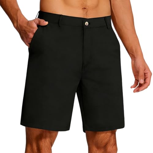 ADUDVLO Mens Golf Dress Shorts Slim Fit 7" Inseam Shorts Elastic Waist, Casual Work Summer Beach Hiking Short with Pockets (UK, Alpha, S, Regular, Regular, Black)