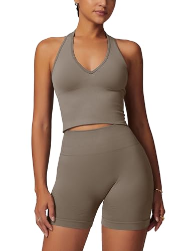 Ensemble de sport femme haut col v dos nu short taille haute vetement fitness gym