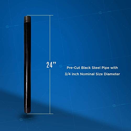 SupplyGiant 3/4 x 24 Inch Steel Black Pipe (4-Pack), Heavy Duty Industrial Malleable Steel Pipes, 3/4" x 24" Pre Cut Threaded Nipple Connector For All DIY Furniture And Black Pipe Shelving