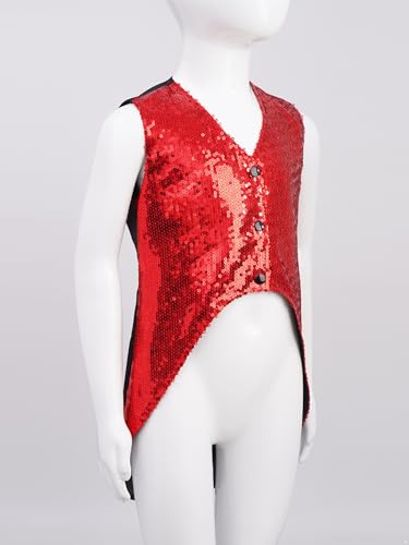 Kids Boys Sequin Swallowtail Vest Tuxedo Waistcoat Sparkly Dress Coat Sleeveless Tail Jacket Suit for Party4