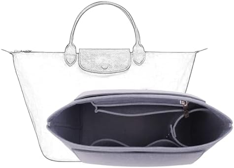 D.DUO Bag Insert Organizer, purse accessories, Suitable For Longchamp long handle tote organizer (Grey, S(short handle)