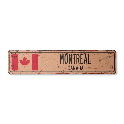 MONTROAL Canada Vintage Aluminum Street Sign Canadian Flag City Country Road Rustic Metal tin Wall Gift | Indoor/Outdoor | 18" Wide