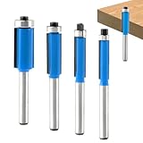 4 Pcs Flush Trim Router Bit, Top Bearing Flush Trim Router Bearing Dia 1/4', 5/16', 3/8', 1/2', Carbon Steel Cut Wood Straight Bits 1/4 Inch Shank for Woodworking