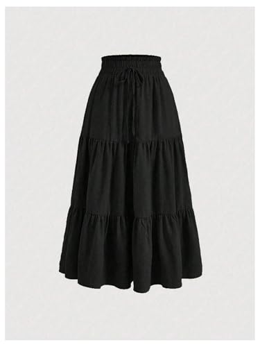 OYOANGLE Women's Plus Size Tiered Midi Skirt Elastic Waist Swing Flowy Ruffle A Line Boho Skirts3