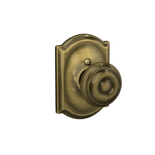 Image of SCHLAGE Lock Company SCHLAGE Knob with Camelot Trim Non-Turning Lock, Antique Brass (F170 GEO 609 CAM)