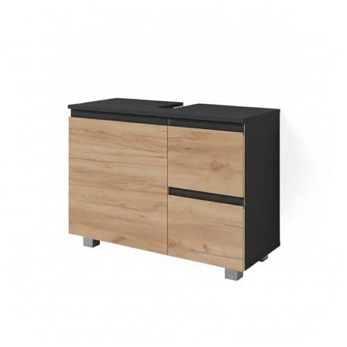 Vicco Meuble sous Vasque Simple J-Shape, Sonoma, 80x60.8cm, avec découpe pour Siphon pour Installation sous lavabo