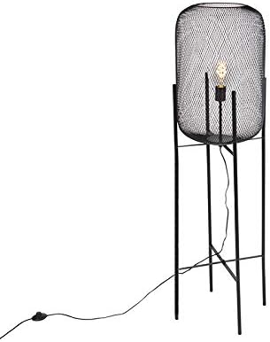 Qazqa QAZQA - Moderne zwarte vloerlamp - Bliss Mesh | Woonkamer | Slaapkamer - Staal Langwerpig |Rond - E27 Geschikt voor LED - Max. 1 x 60 Watt
