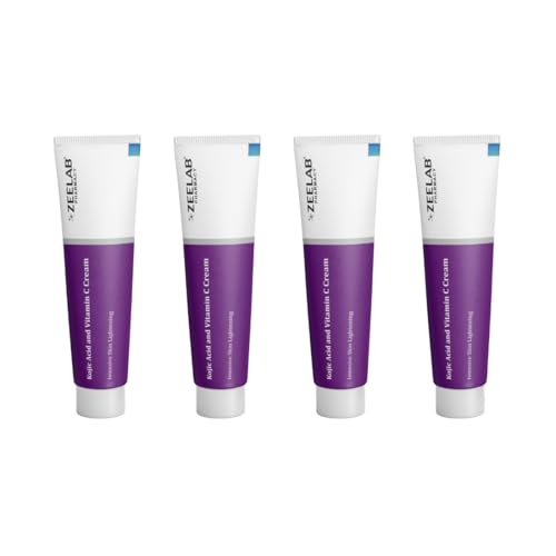 Image of Zeelab Kojic Acid 2% and Vitamin C Cream for Pigmentation, Dark Spots, Discoloration, and Brightening - Lightweight Face and Body Cream for a Radiant Complexion - 20g Each (Pack of 4)