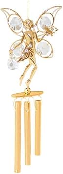 24K Gold Plated Wind Chime Sun Catcher or Ornament Fairy Holding Dove & Crystal Drop... All in Clear Mascot Crystal