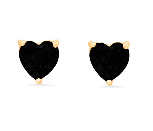 1.1Ct Brilliant Heart Cut Solitaire Flawless Genuine Natural Black Onyx Gemstone Pair Of Stud Designer Earrings Solid 14K Yellow Gold Butterfly Push Back #TOP1