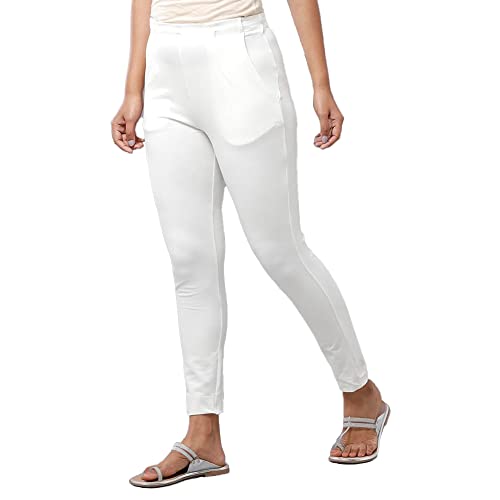 Image of De Moza Women Pencil Fit Cigarette Pant | 95% Cotton 5% Elastane | Mid Rise | 2 Pockets | Casual & Office Wear