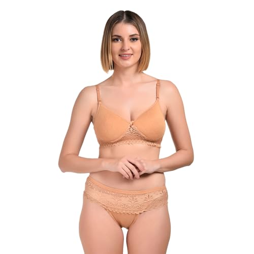 Image of UNITRUST Women's Padded Bra & Panty Set - Soft Stretchable Fabric with Lace Design | Stylish & Comfortable Lingerie