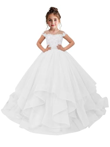 Flower Girl Dress Tulle Backless Pageant Dresses for Girls Lace Applique Kids Birthday Dress Porm Ball Gown
