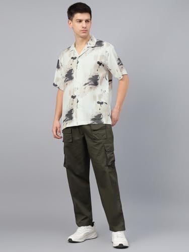 Image of Veirdo Poly Cotton Oversized Loose Baggy Fit Drop Shoulder Cool and Stylish Abstract Print Men Camp Collar Shirt