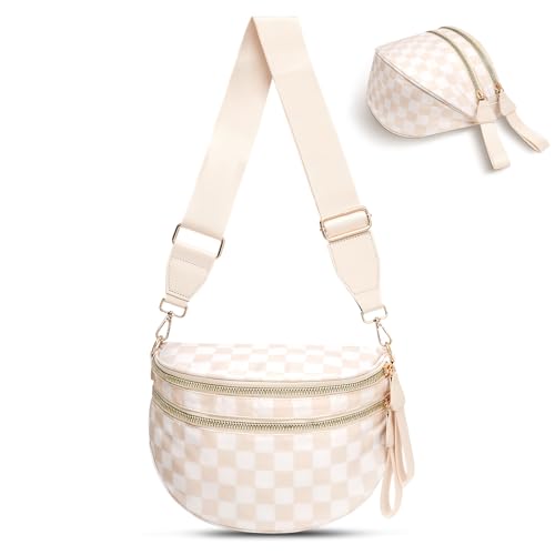 idoltimes Checkered Crossbody Bag, Bum Bags for Women Crossbody,Spacious Sling Bag Purse Fanny Packs with Shoulder Strap