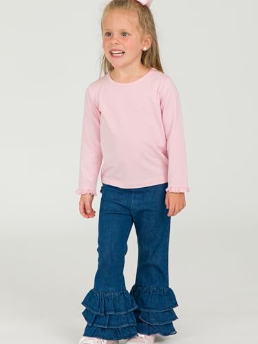 RuffleButts Baby/Toddler Girls Denim Ruffle Flare Pants3