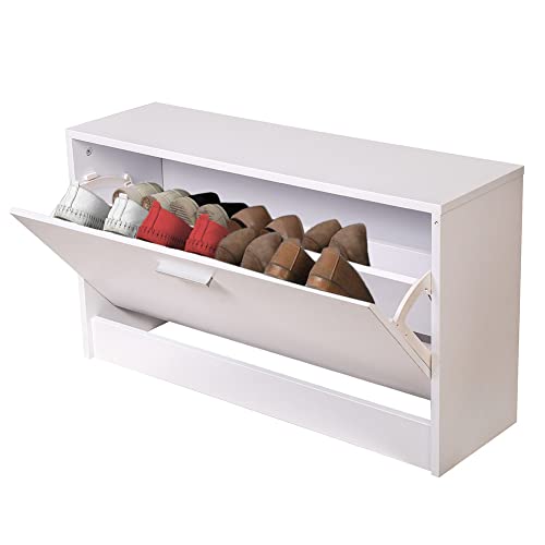 Meuble à chaussures peu encombrant blanc bois meuble entrée compact Bakaji - 2