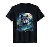 Grey Wolf Hunting Grounds Icy Moon Forest Galaxy T-Shirt