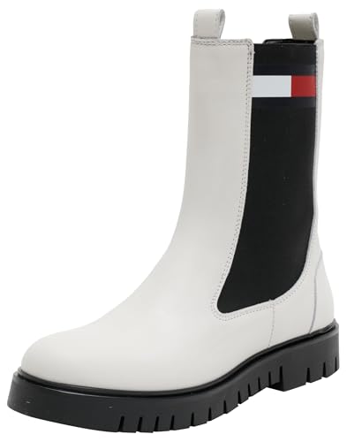 Tommy Jeans Damen Chelsea Boots aus Leder, Weiß (Ecru), 38